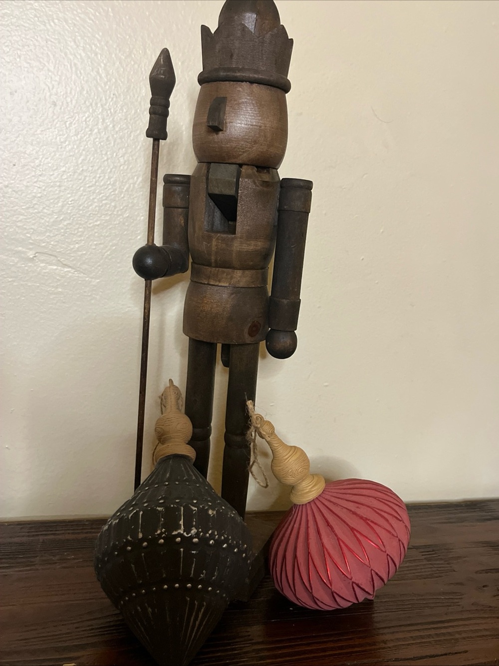 Handmade Wooden Nutcracker with Decorative Ornaments - Brown